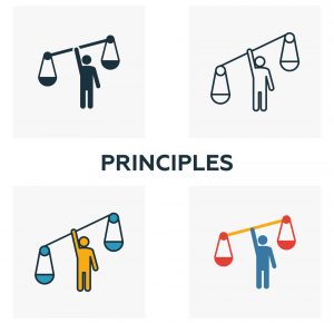 Principles icon set. Four elements in diferent styles from business ethics icons collection. Creative principles icons filled, outline, colored and flat symbols.